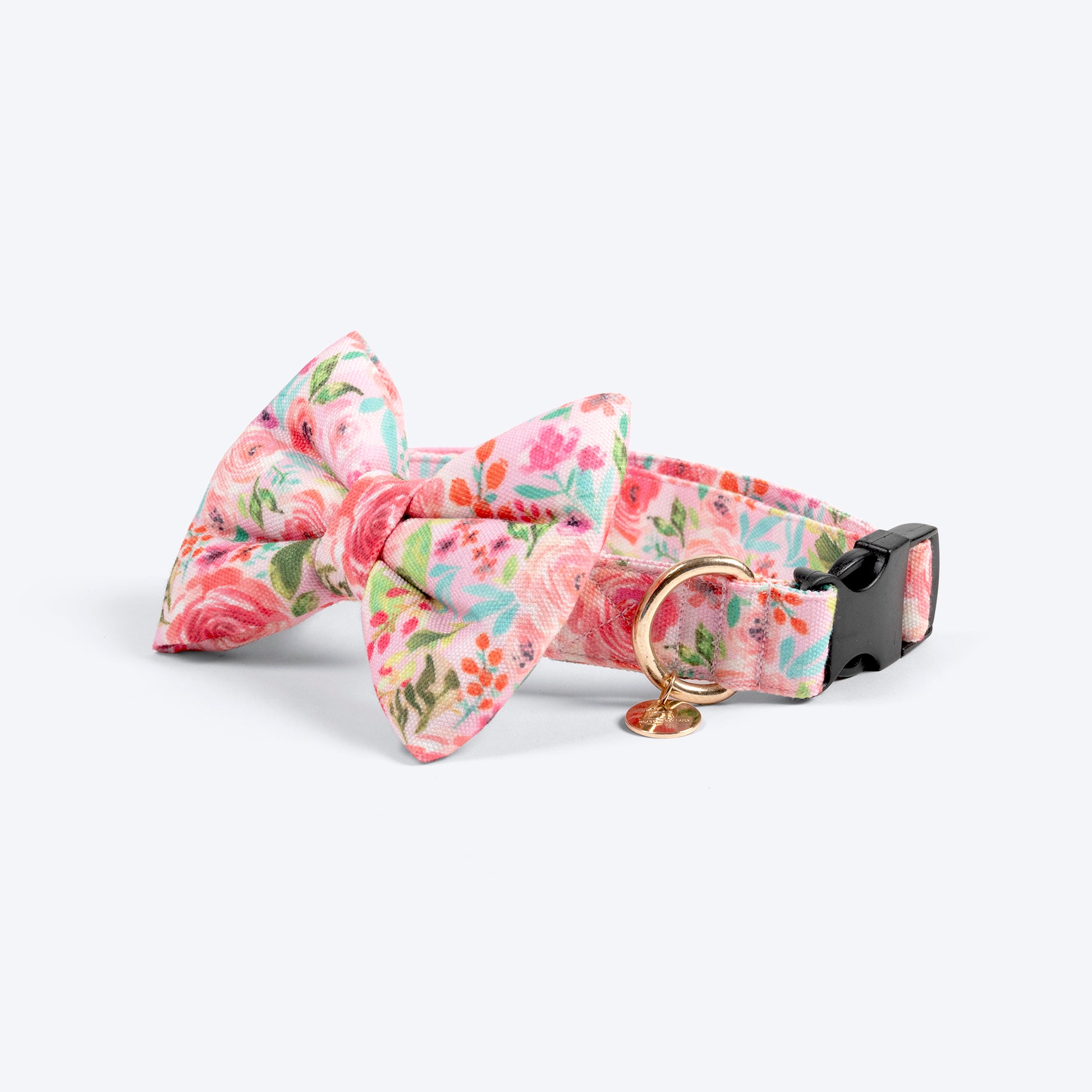 HUFT Personalised Fresh Blooms Fabric Collar For Dogs With Free Bow Tie - Heads Up For Tails