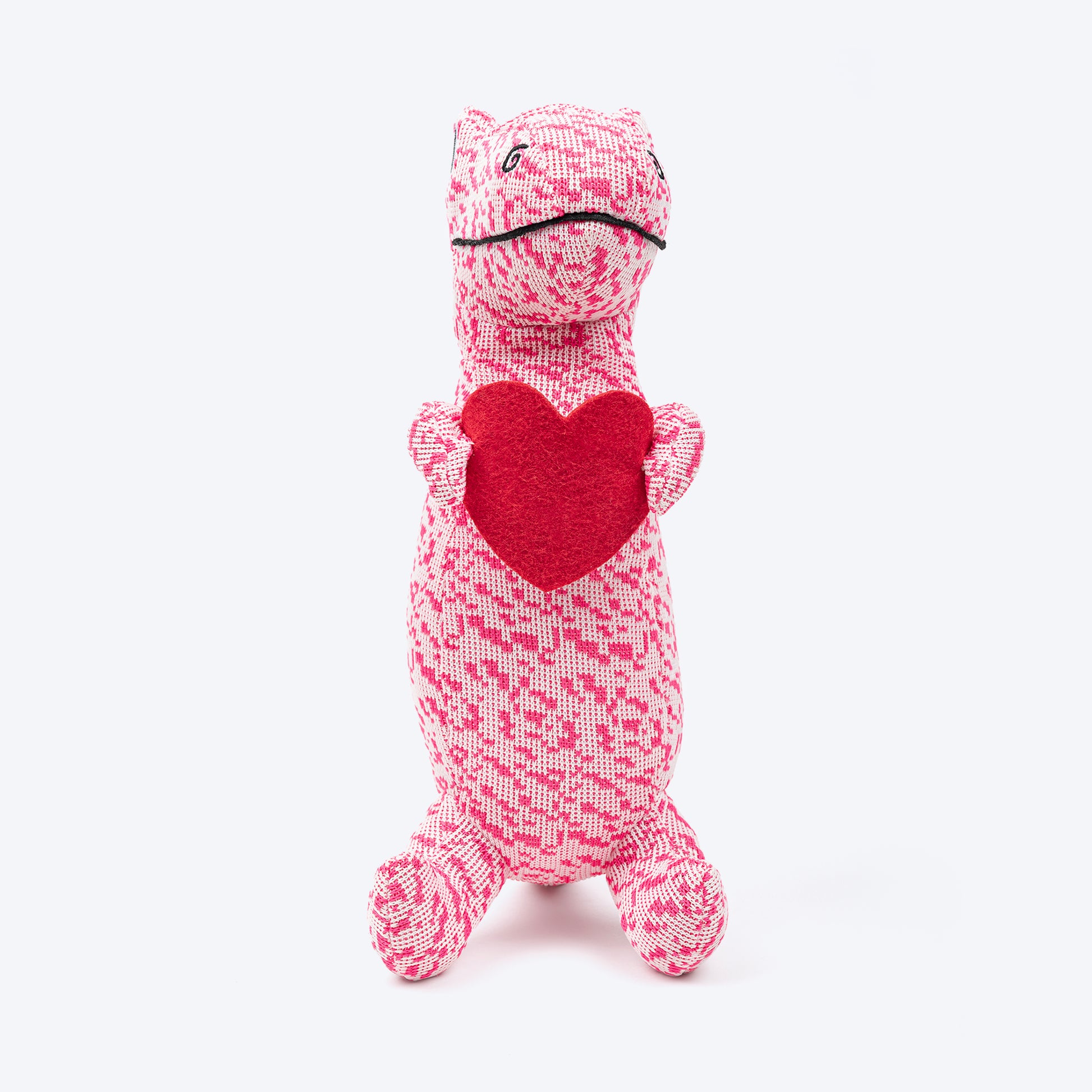 HUFT Loveasaurus Rex Squeaky Plush Toy For Dog - Pink & Red - Heads Up For Tails