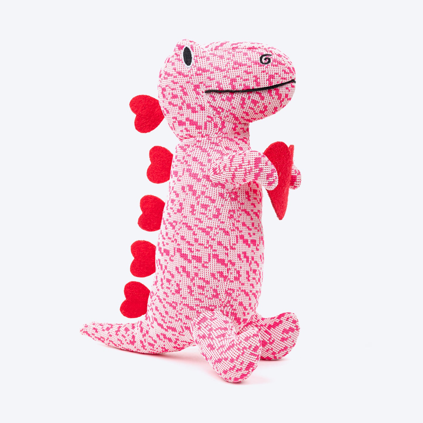 HUFT Loveasaurus Rex Squeaky Plush Toy For Dog - Pink & Red - Heads Up For Tails