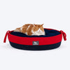 HUFT Cuddle Paws Jute Basket Bed With Cushion For Small Dogs & Cats - Red & Navy - Heads Up For Tails