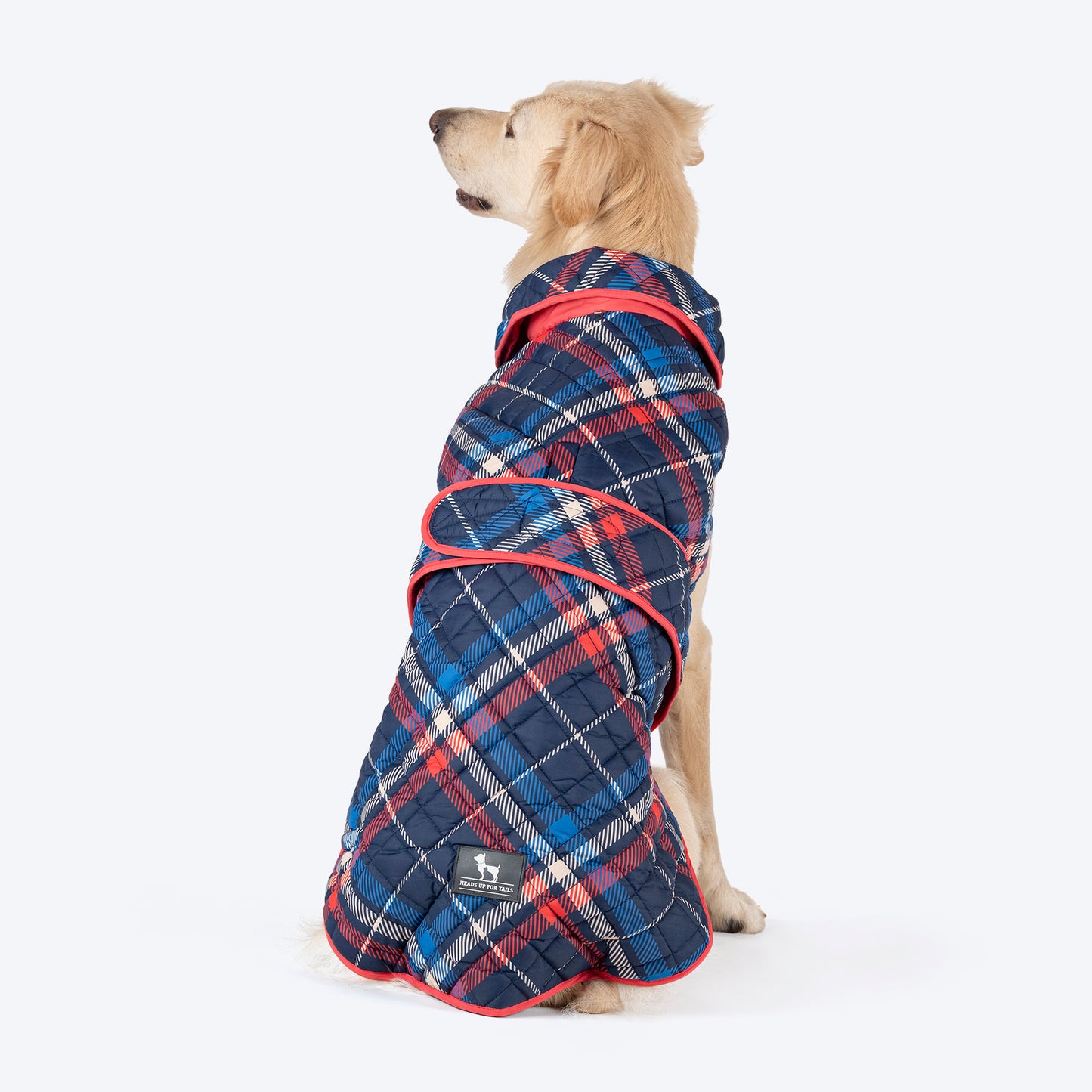 HUFT Grrberry Quilted Print Jacket For Dog - Blue & Coral - Heads Up For Tails
