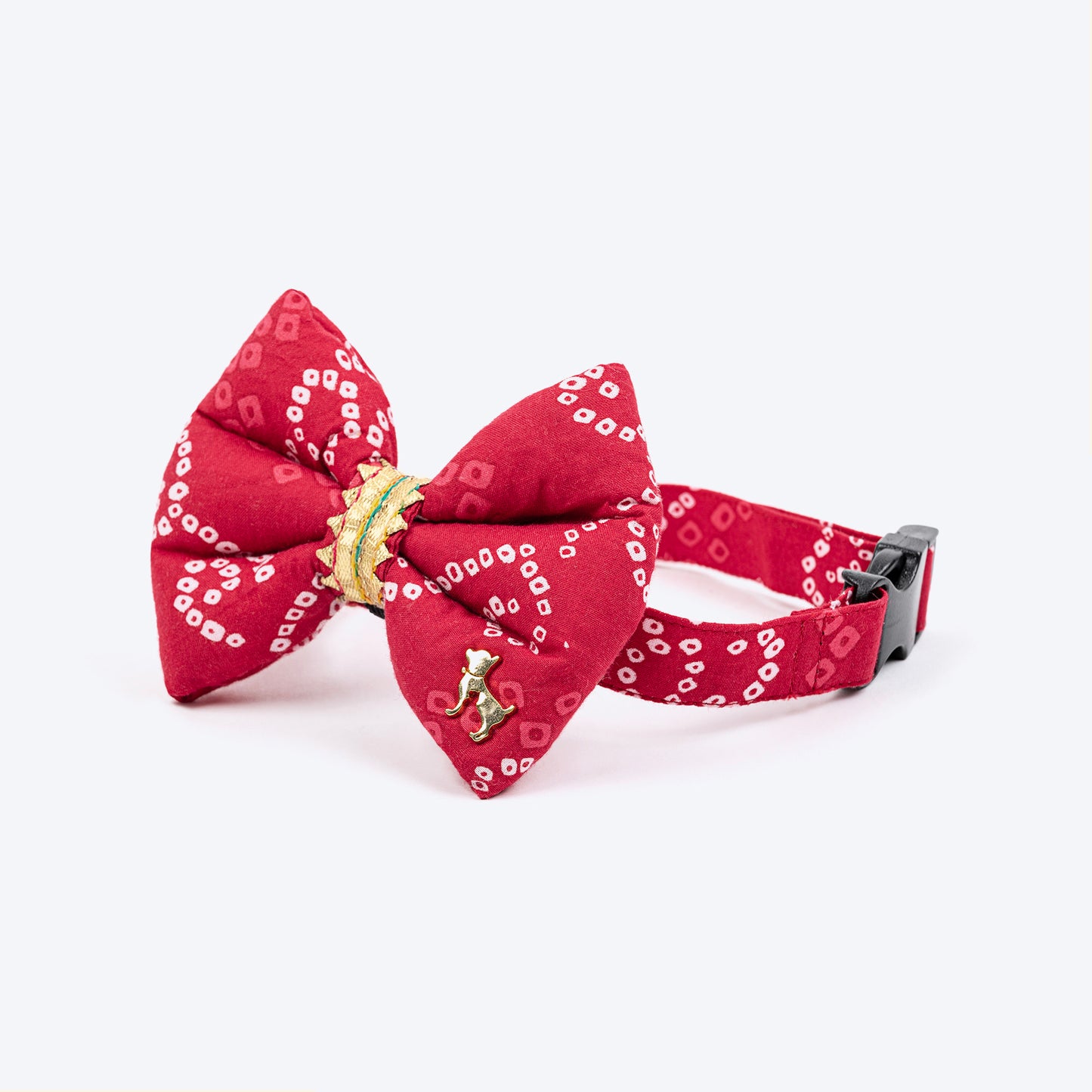 HUFT Bandhani Breeze Bowtie With Strap For Dog - Red - Heads Up For Tails