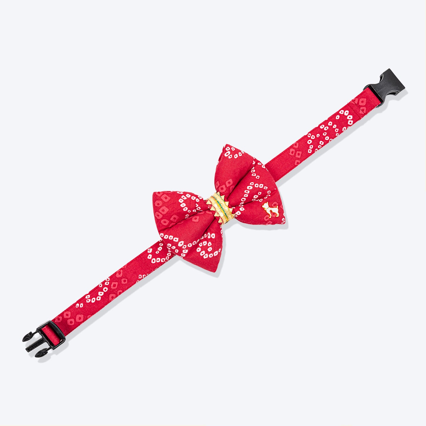 HUFT Bandhani Breeze Bowtie With Strap For Dog - Red - Heads Up For Tails