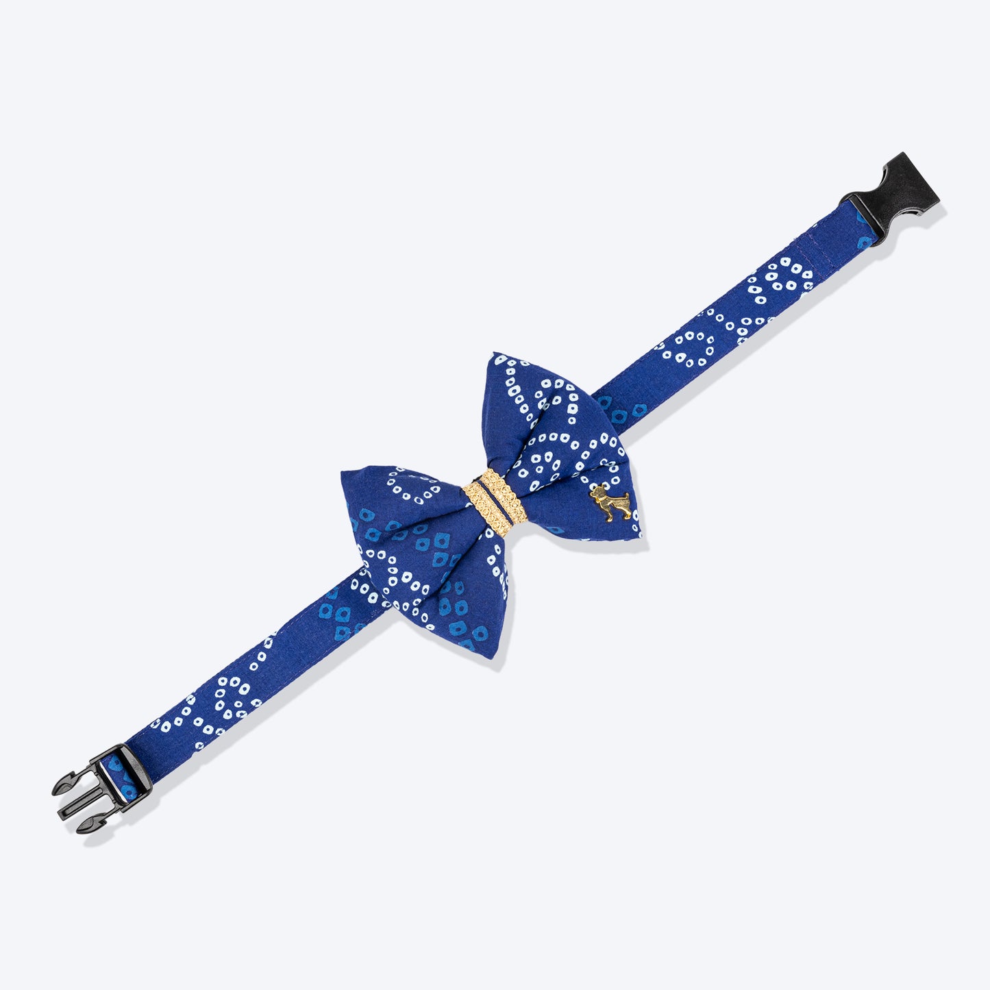 HUFT Bandhani Breeze Bowtie With Strap For Dog - Blue - Heads Up For Tails