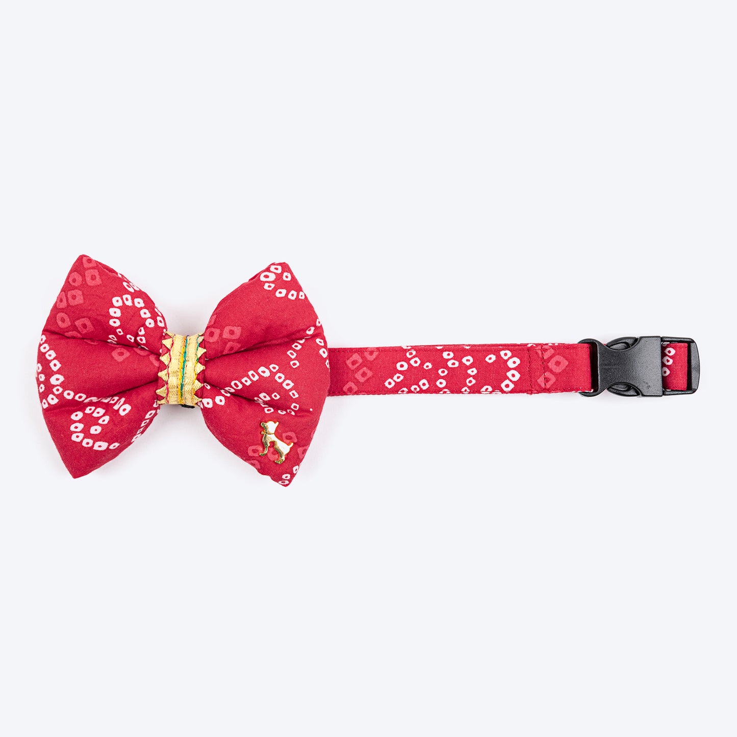 HUFT Bandhani Breeze Bowtie With Strap For Dog - Red - Heads Up For Tails