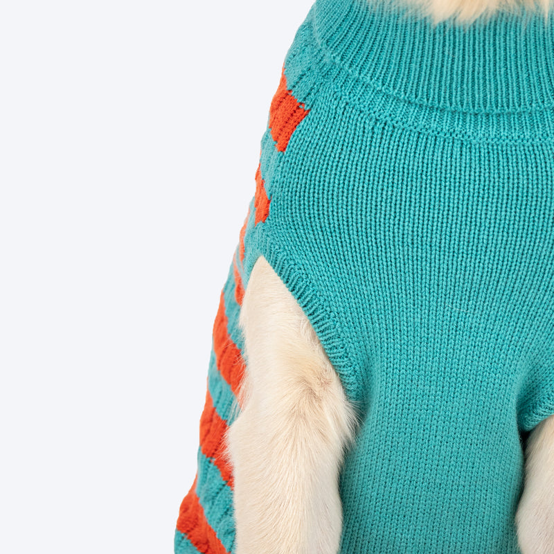 HUFT Snug Stripes Sweater For Dog - Turquoise Orange - Heads Up For Tails