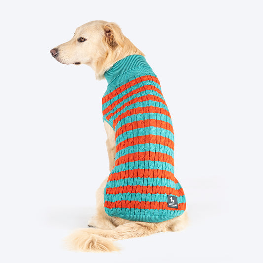 HUFT Snug Stripes Sweater For Dog - Turquoise Orange - Heads Up For Tails