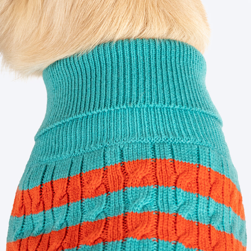 HUFT Snug Stripes Sweater For Dog - Turquoise Orange - Heads Up For Tails