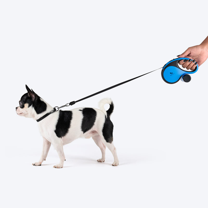 HUFT Retractable Leash With Poop Bag Dispenser For Dog - Blue - Heads Up For Tails