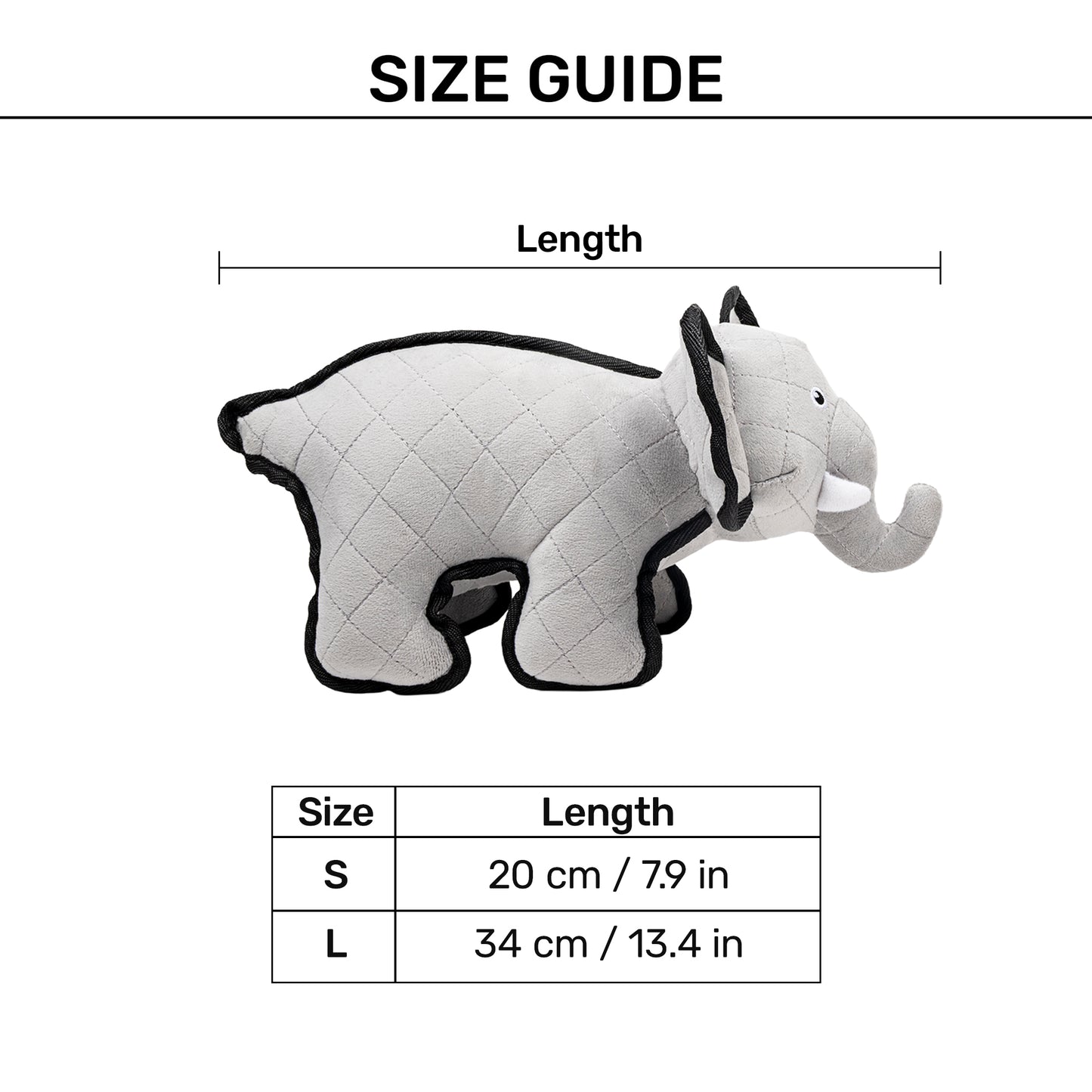 Dash Dog Crinkly Elephant Plush Toy for Dog - Grey