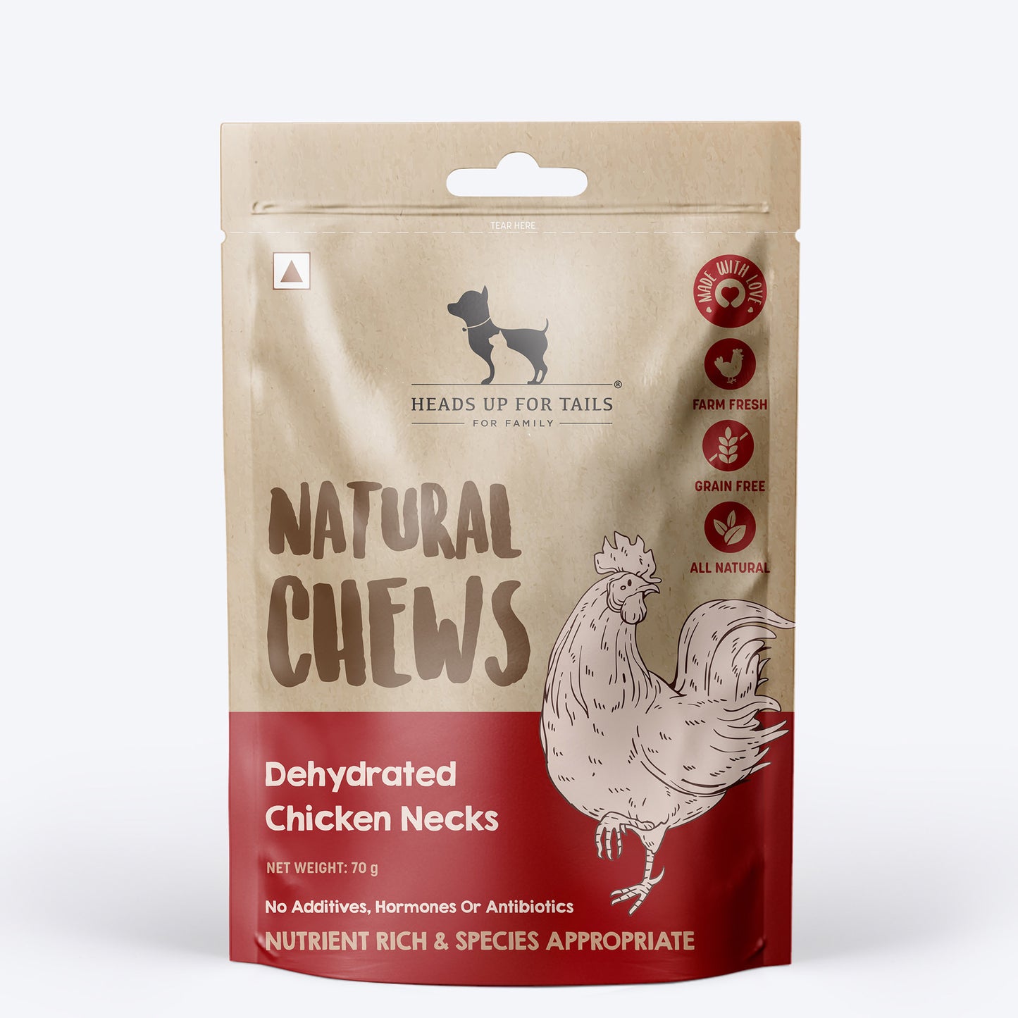 HUFT Natural Chews Doggie Dehydrated Chicken Neck - 70 g - Heads Up For Tails