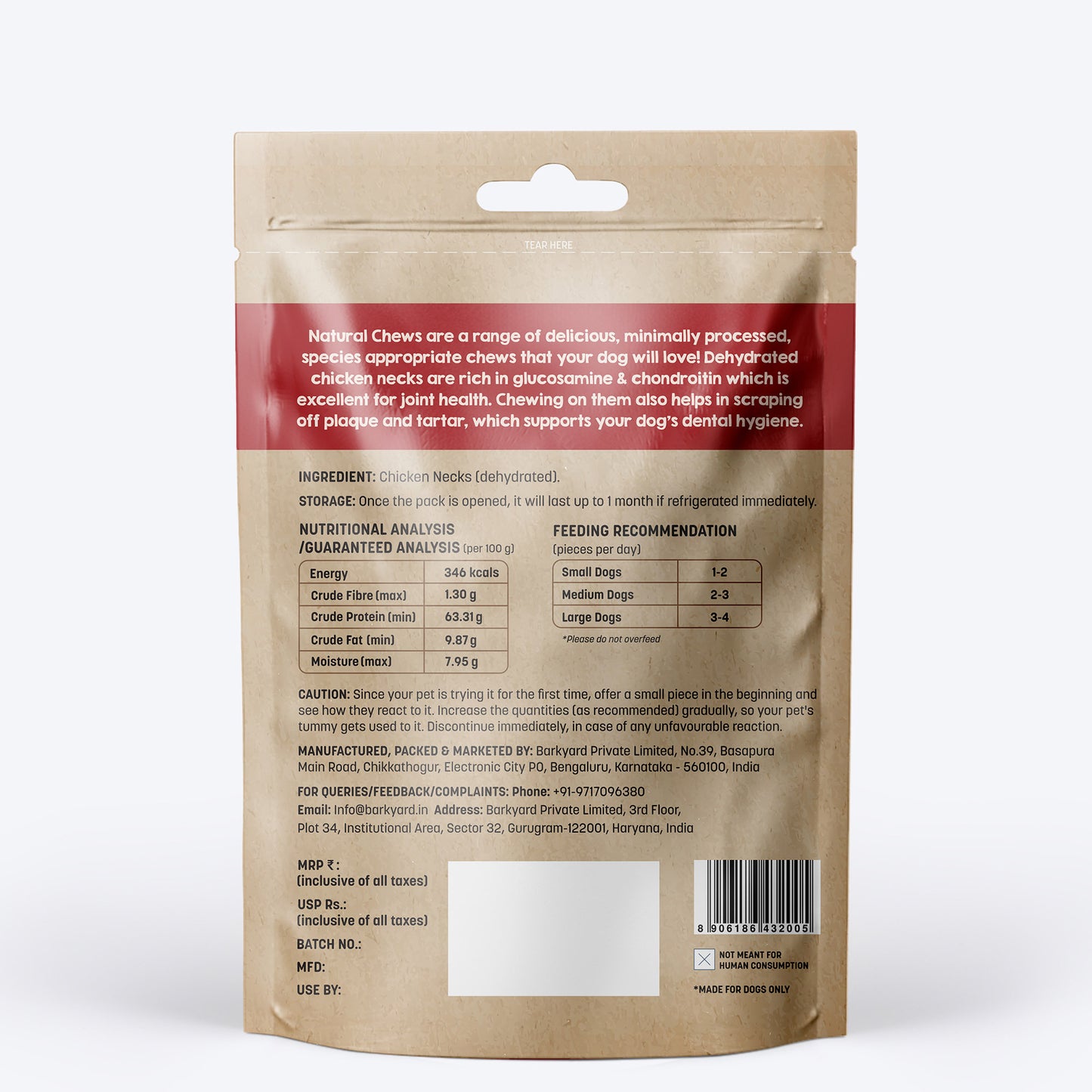 HUFT Natural Chews Doggie Dehydrated Chicken Neck - 70 g - Heads Up For Tails