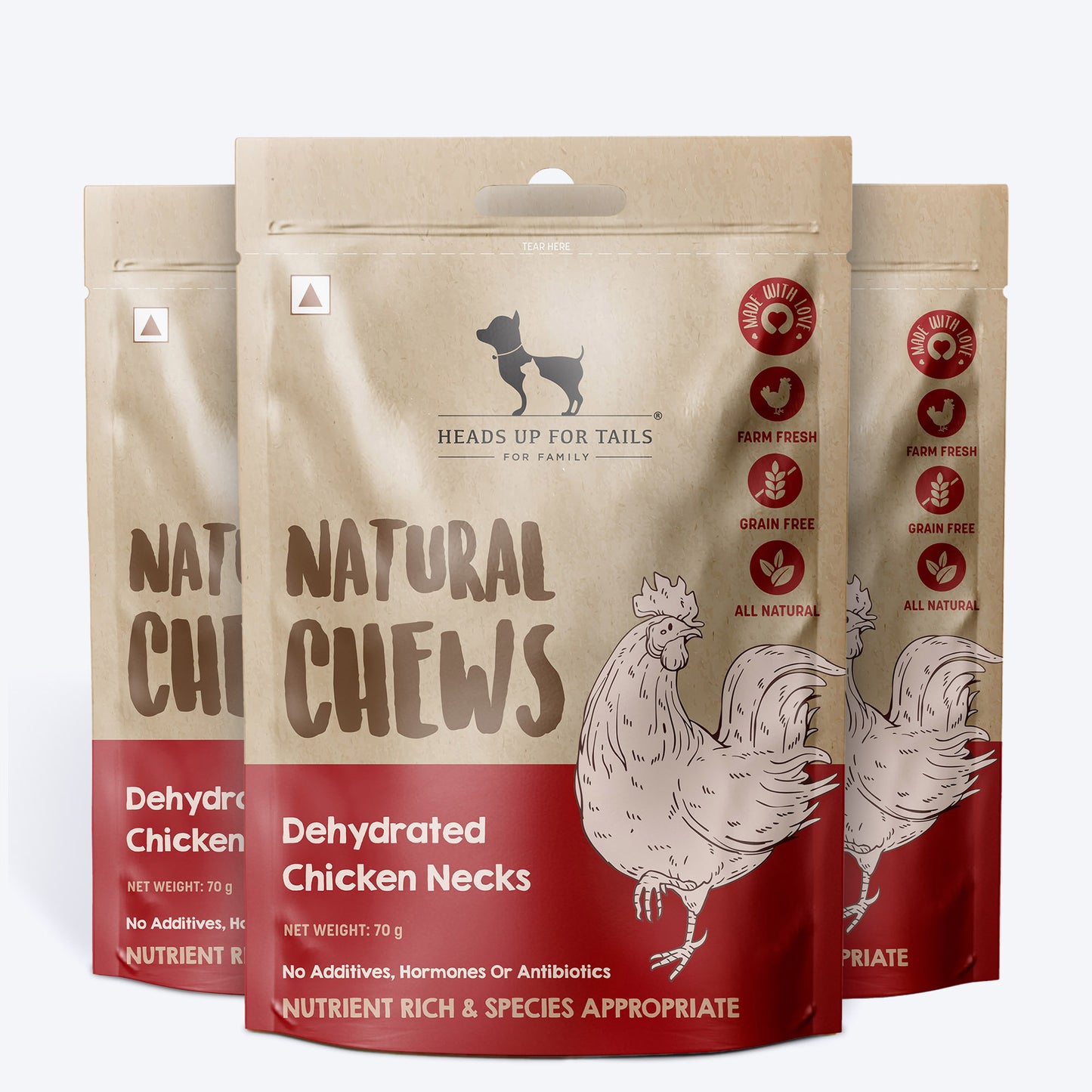HUFT Natural Chews Doggie Dehydrated Chicken Neck - 70 g - Heads Up For Tails