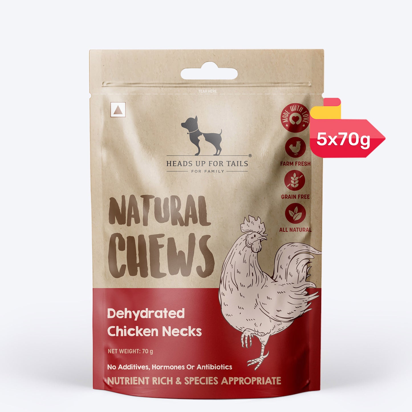 HUFT Natural Chews Doggie Dehydrated Chicken Neck - 70 g - Heads Up For Tails