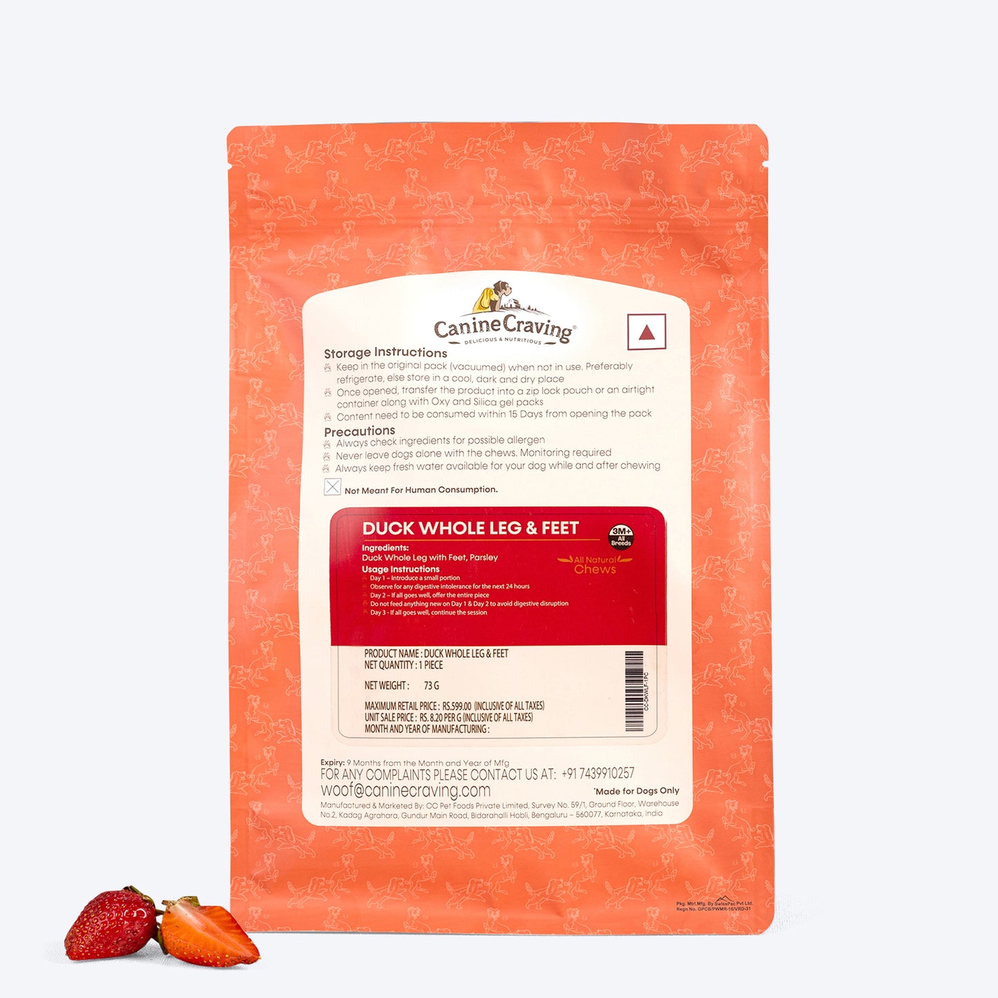Canine Craving Duck Chew - Whole Leg & Feet Dog Treat - 1 Piece - 73 g - Heads Up For Tails