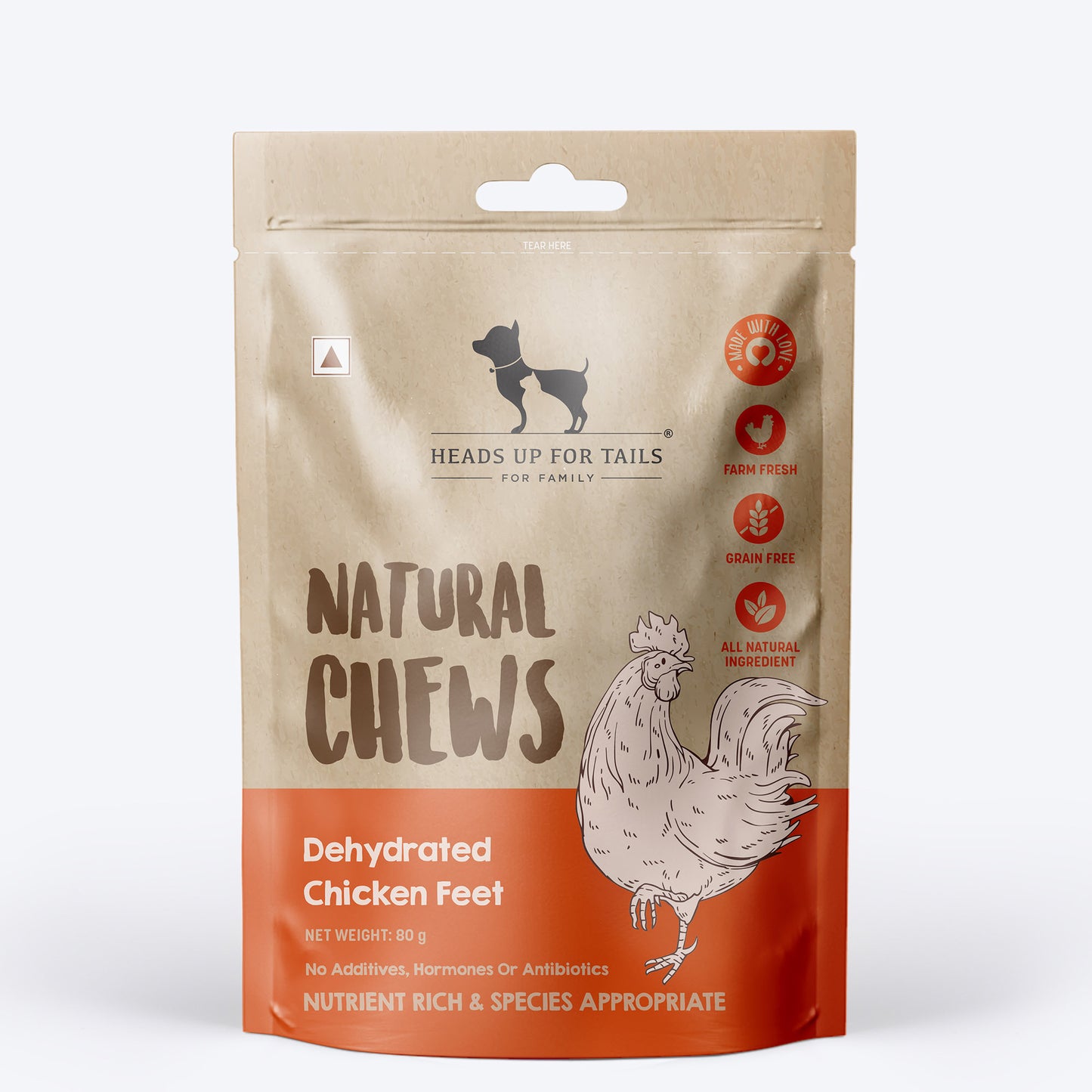 HUFT Natural Chews - Dehydrated Chicken Feet - 80 g - 8 Pcs - Heads Up For Tails