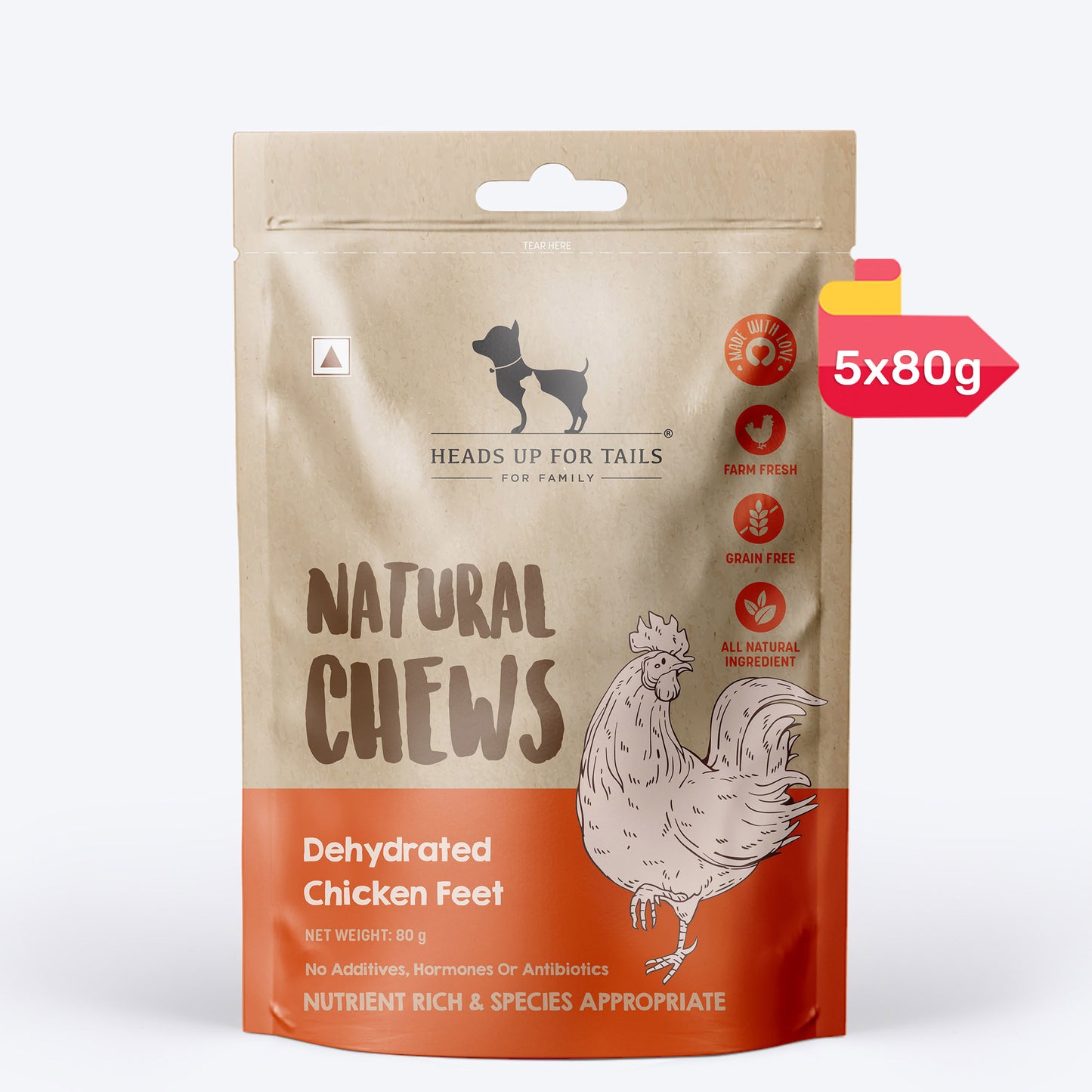 HUFT Natural Chews - Dehydrated Chicken Feet - 80 g - 8 Pcs - Heads Up For Tails
