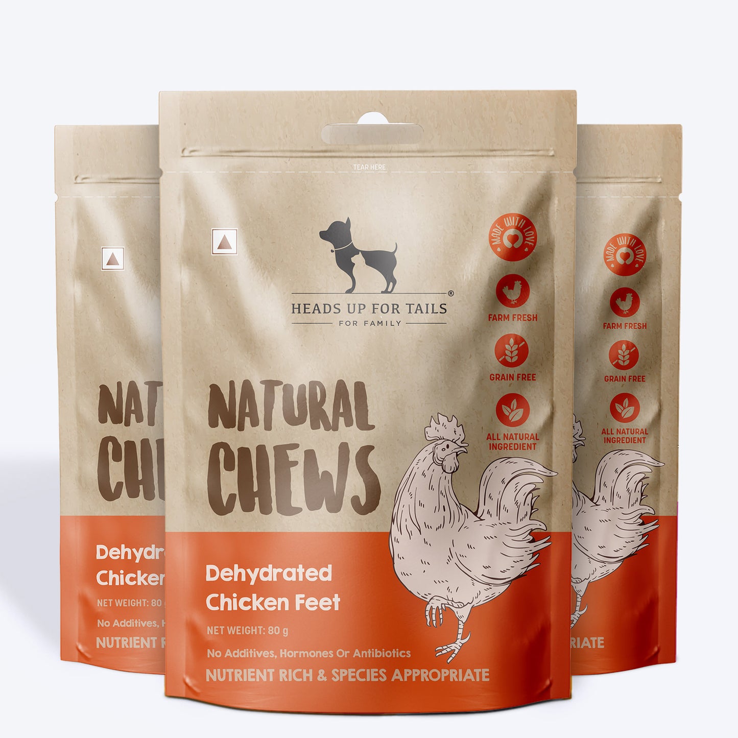 HUFT Natural Chews - Dehydrated Chicken Feet - 80 g - 8 Pcs - Heads Up For Tails