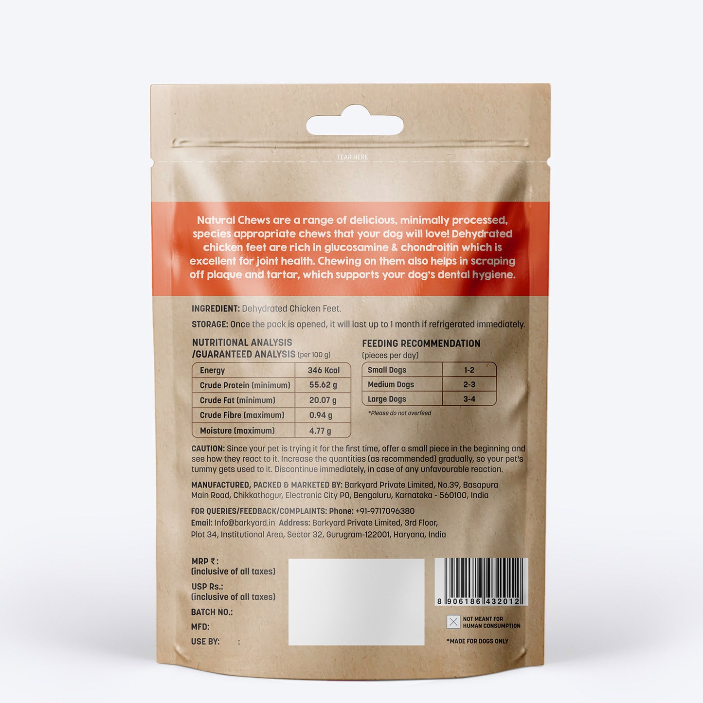 HUFT Natural Chews - Dehydrated Chicken Feet - 80 g - 8 Pcs - Heads Up For Tails