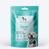 Sara's Doggie Treats Dehydrated Salmon Jerky, 70 gm, features a teal packaging with a smiling dog and fish illustrations.