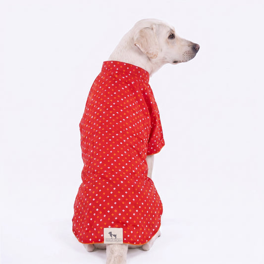 HUFT Bandhani Bloom Kurta For Dog - Red