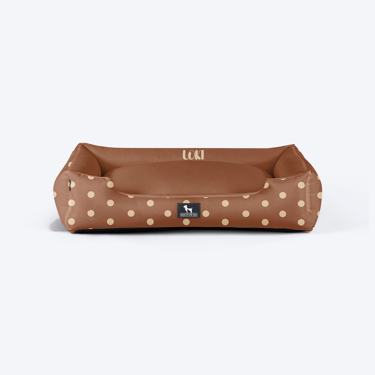 HUFT Personalised Cookie Dots Lounger Bed For Dog - Brown - Heads Up For Tails