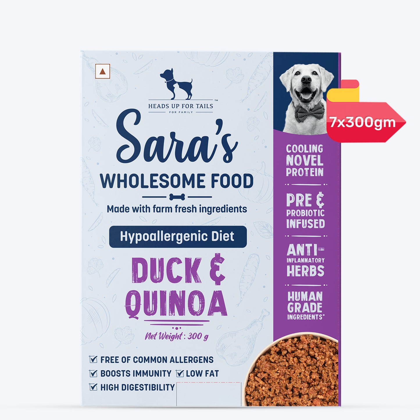 Sara's Wholesome Hypoallergenic Diet Duck & Quinoa Dog Wet Food - 300 g - Heads Up For Tails