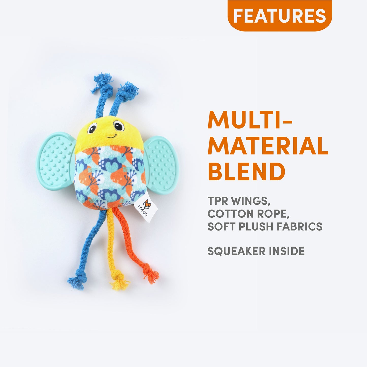 FOFOS Bee Squeaky Chew Toy For Puppy - Multicolor - Heads Up For Tails
