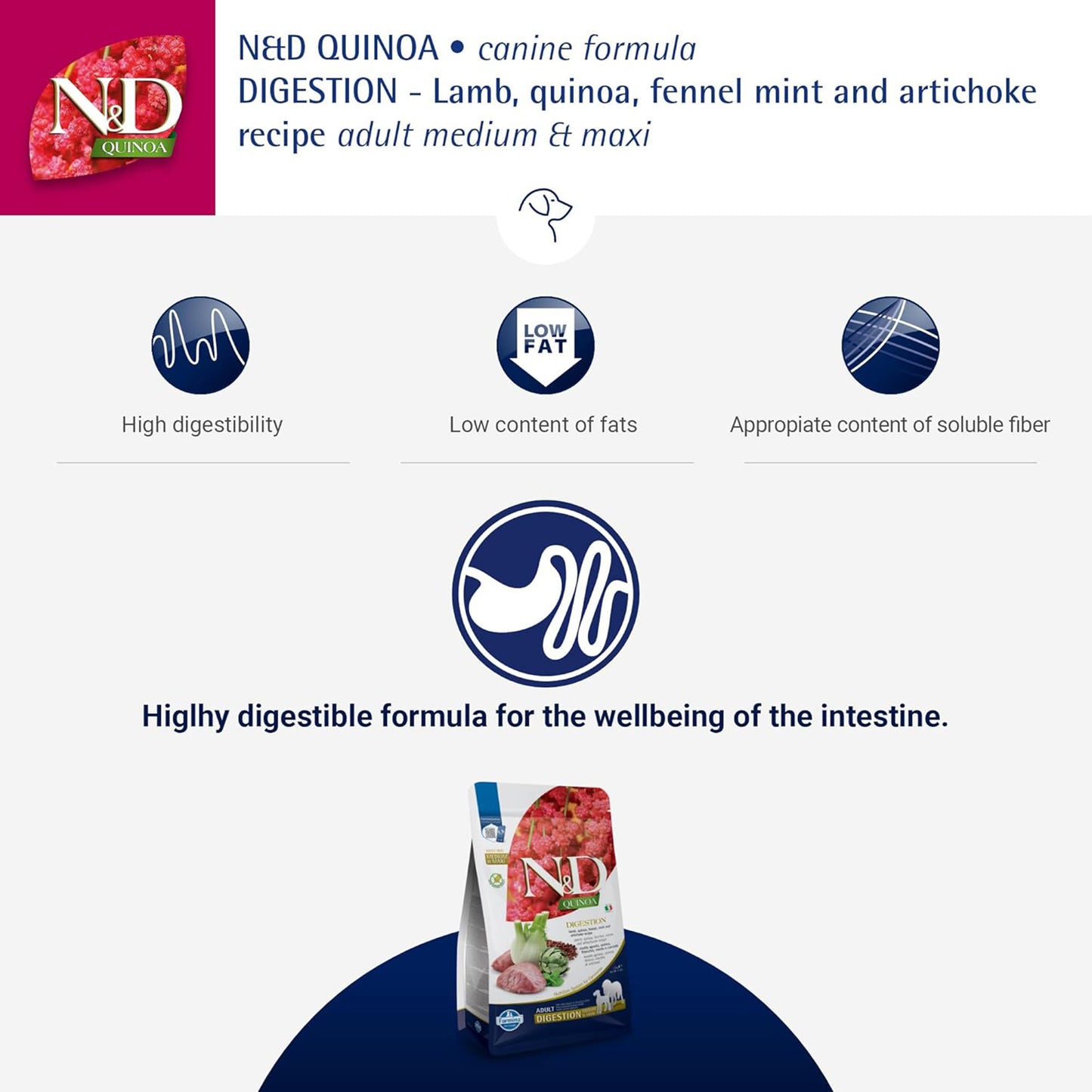 Farmina Quinoa Digestion Lamb Dry Food For Adult Dog - Medium & Maxi - Heads Up For Tails