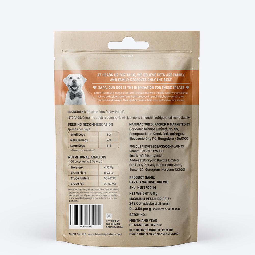 HUFT Natural Chews - Dehydrated Chicken Feet - 80 g - 8 Pcs - Heads Up For Tails
