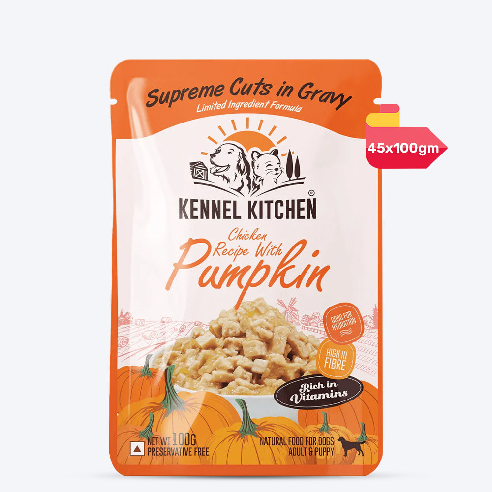 Kennel Kitchen Chicken with Pumpkin Supreme Cuts In Gravy Wet Dog Food - 100 g Packs - Heads Up For Tails