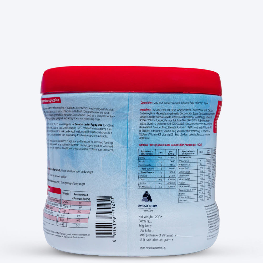 Beaphar Lactol Milk Replacement Powder Dry Food For New Born Puppy - Heads Up For Tails