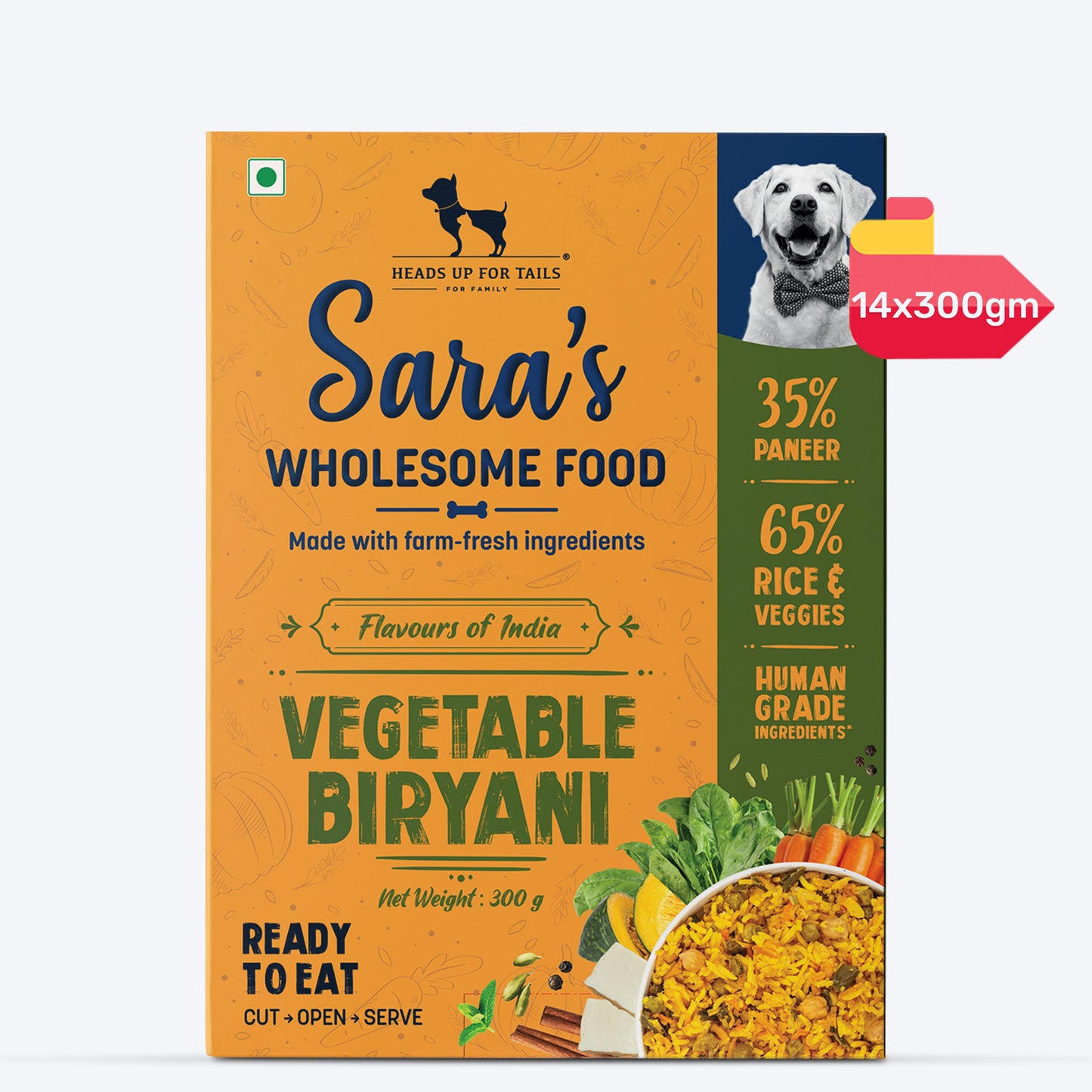 Sara's Wholesome Flavours Of India Vegetable Biryani Dog Wet Food - 300 gm - Heads Up For Tails