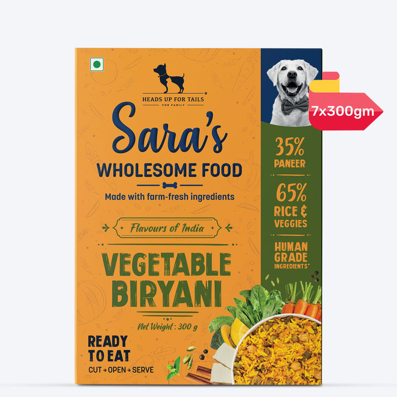 Sara's Wholesome Flavours Of India Vegetable Biryani Dog Wet Food, 300 gm, with 35% paneer and 65% rice & veggies.