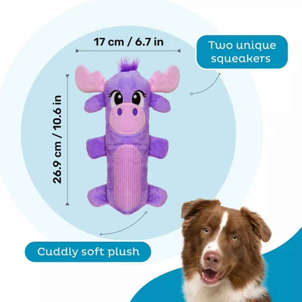 Outward Hound Moose Stuffing-Free Big Squeak Plush Toy For Dog - Purple - M