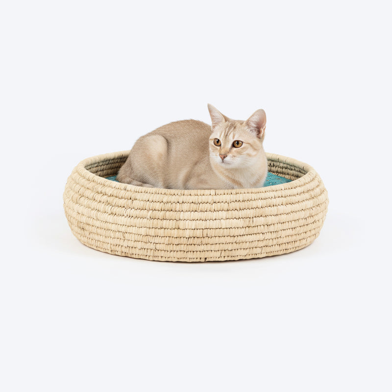 HUFT Nature Nap Basket Bed With Block Printed Cushion For Cat - Multicolor - Heads Up For Tails