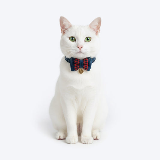HUFT Jingle Joy Bow Tie With Straps For Cat - Red & Navy