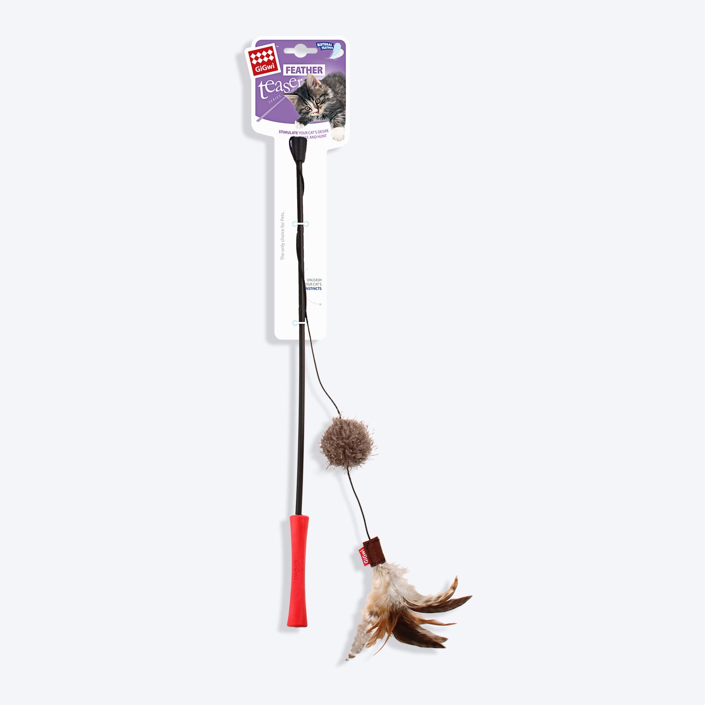 GiGwi Catwand 'Feather Teaser' with Natural Feather Plush Tail and TPR Handle - Heads Up For Tails