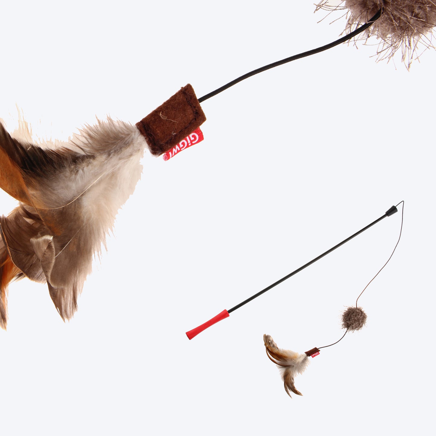 GiGwi Catwand 'Feather Teaser' with Natural Feather Plush Tail and TPR Handle - Heads Up For Tails