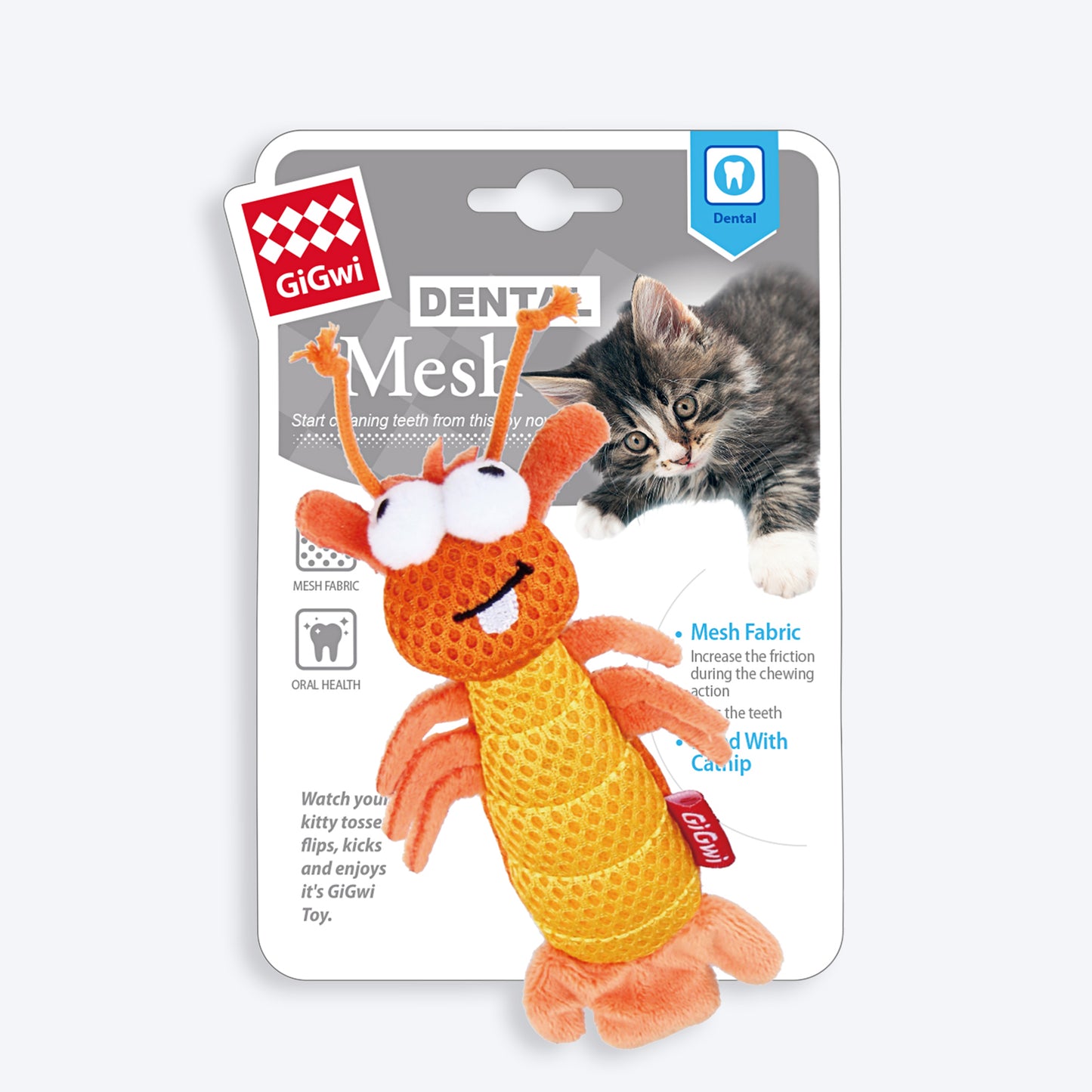 GiGwi Dental Mesh Shrimp With Catnip Interactive Cat Toy - Heads Up For Tails