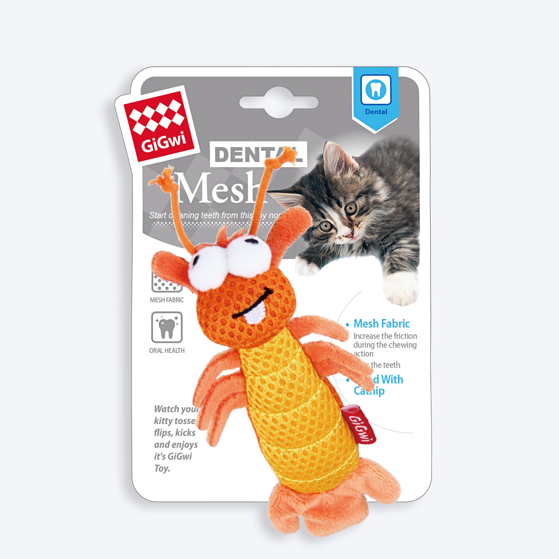 GiGwi Dental Mesh Shrimp With Catnip Interactive Cat Toy - Heads Up For Tails