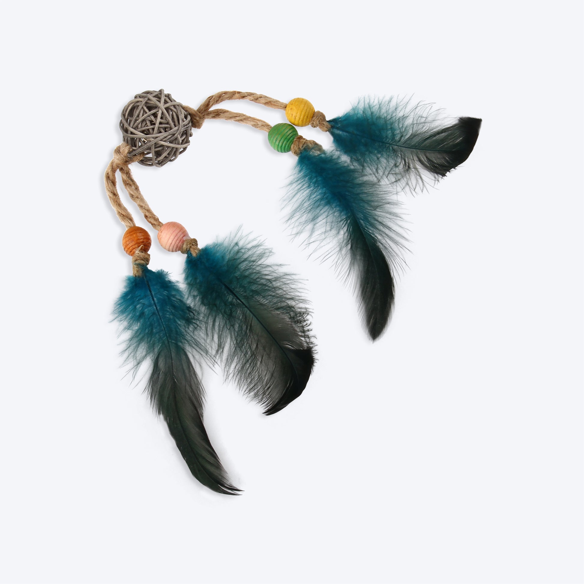 GiGwi Eco Line Catch And Scratch Cat Toy With Rattle Wood Green Feathers - Heads Up For Tails