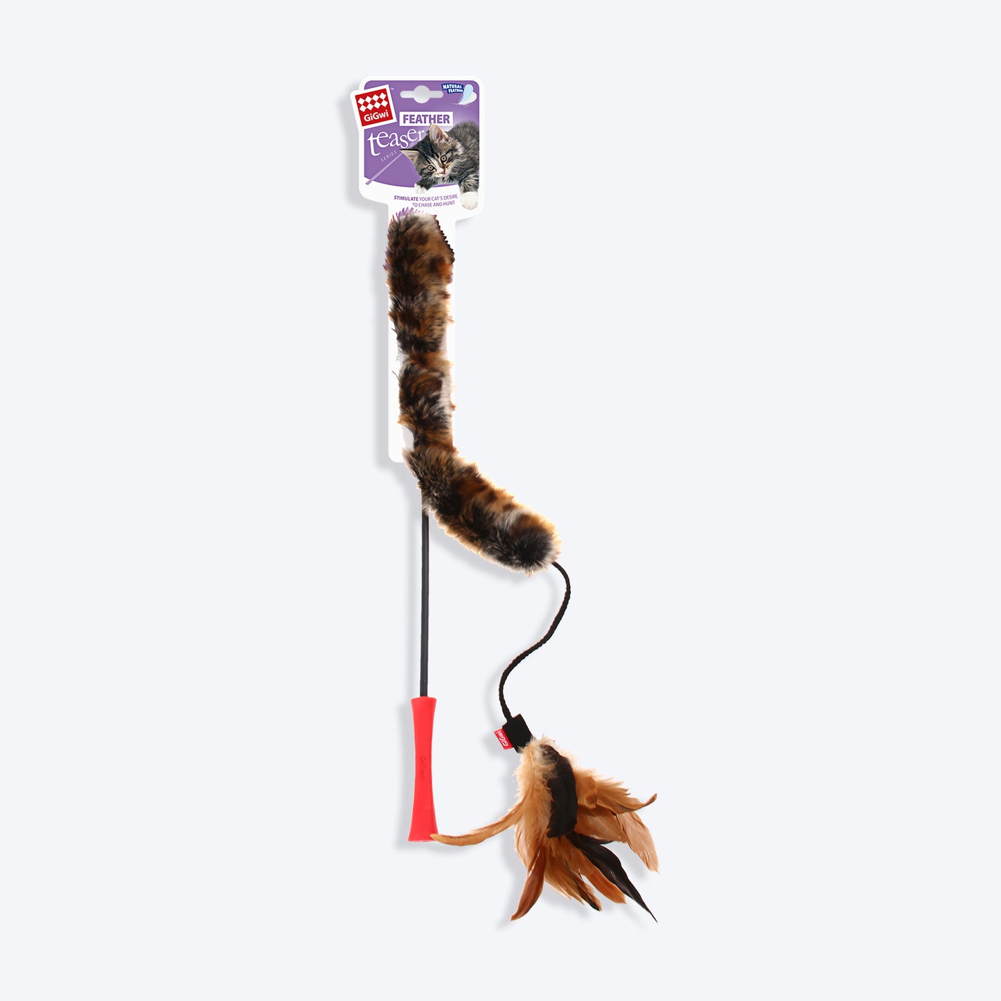 Gigwi Catwand 'Feather Teaser' with Natural Feather & TPR Handle Toy For Cat - Heads Up For Tails