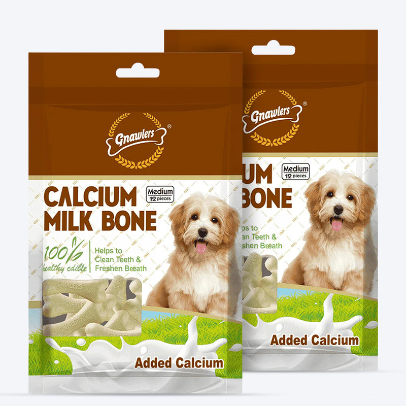 Gnawlers Calcium Milk Bone Dog Treats - Medium - Heads Up For Tails
