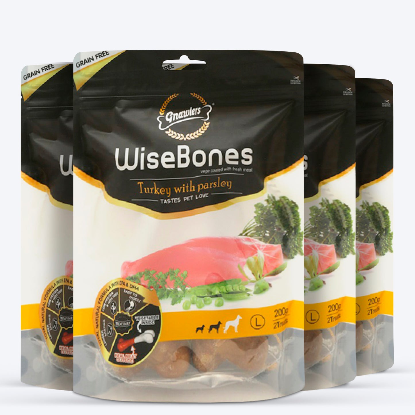Gnawlers Wisebones Dog Treat - Turkey with Parsley - 200 g_05