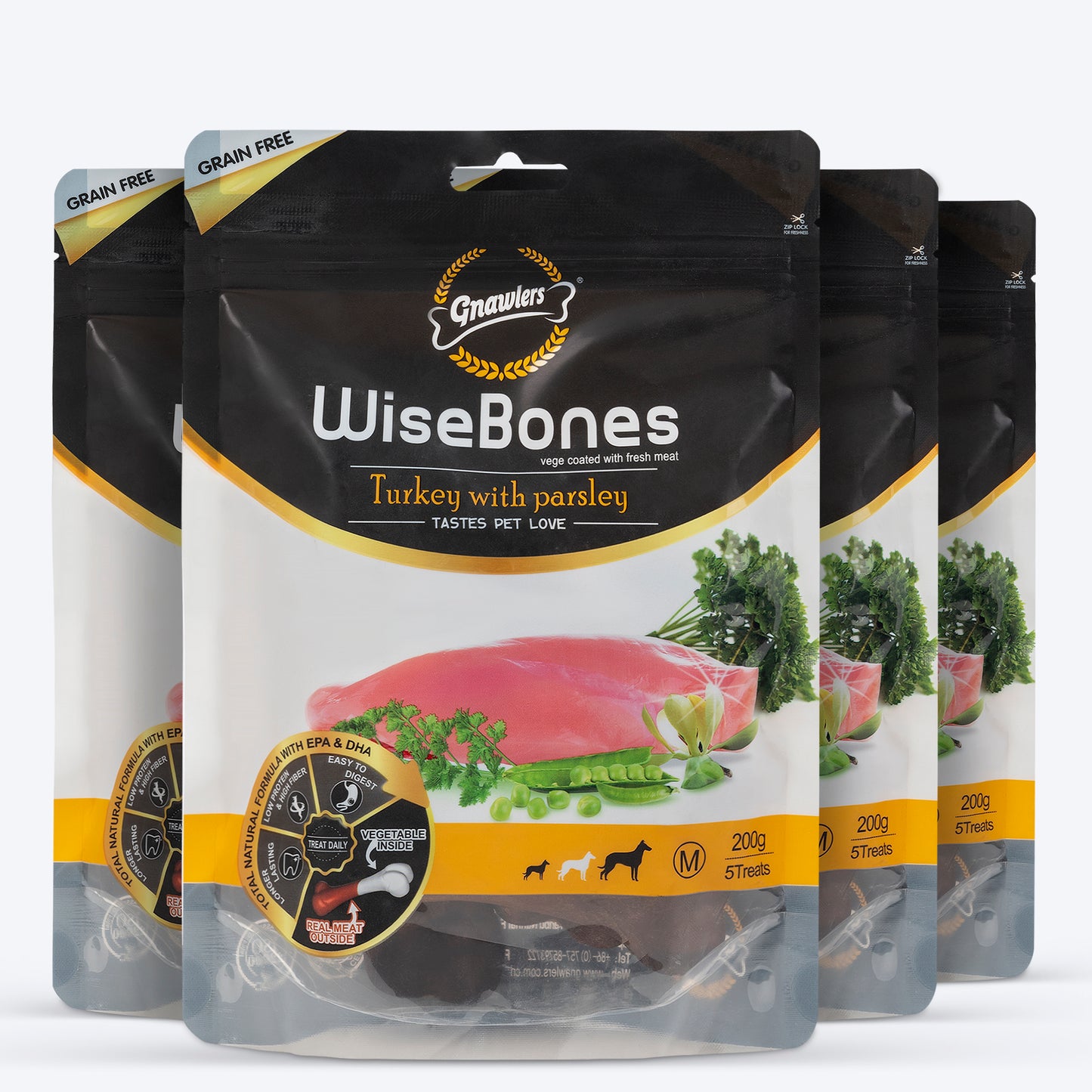 Gnawlers Wisebones Dog Treat - Turkey with Parsley - 200 g_04