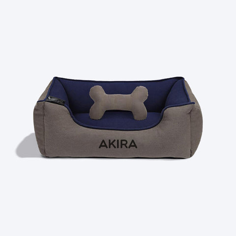HUFT Personalised Classic Lounger Dog Bed (Free Bone Cushion) - Grey With Navy - Heads Up For Tails