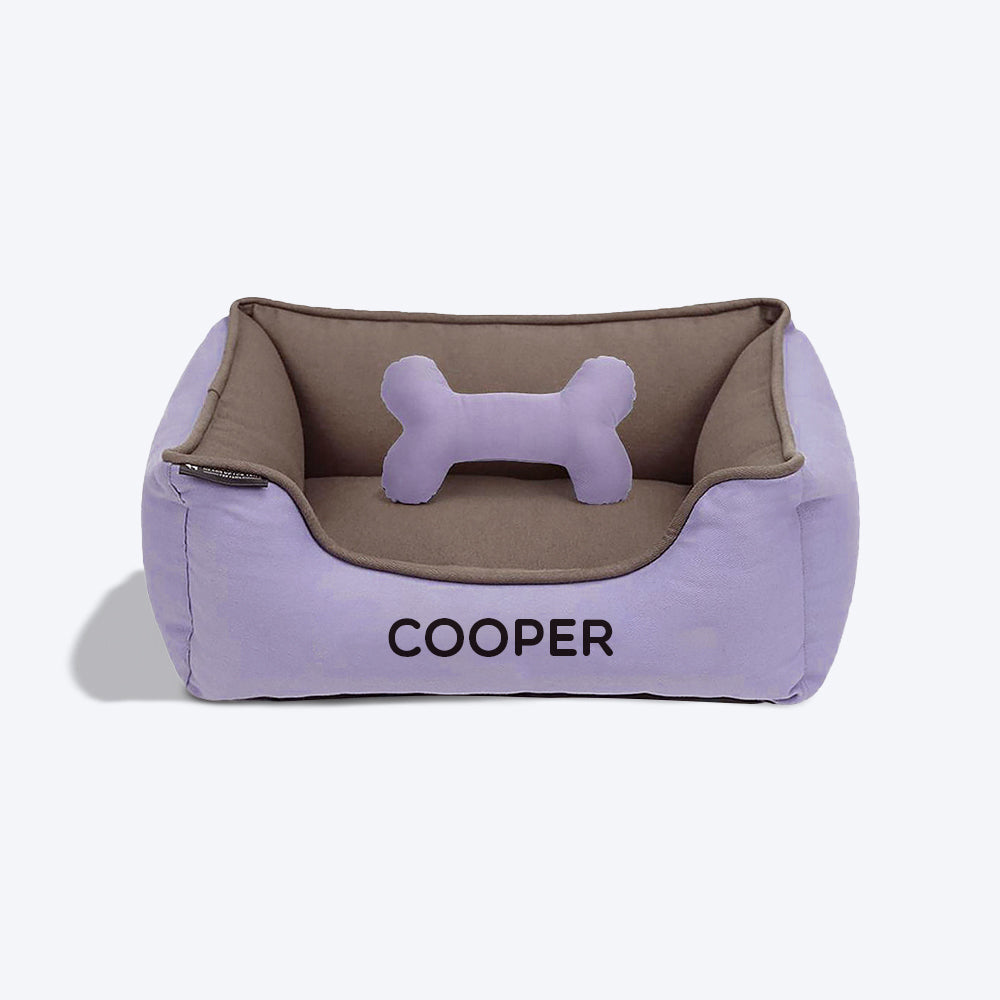 HUFT Personalised Classic Lounger Dog Bed (Free Bone Cushion) - Lilac With Grey - Heads Up For Tails