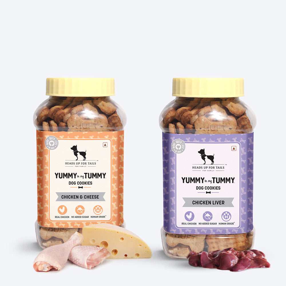 HUFT YIMT Dog Biscuits Combo - Chicken Liver & Chicken & Cheese - Pack of 2 - (320 g Each) - Heads Up For Tails