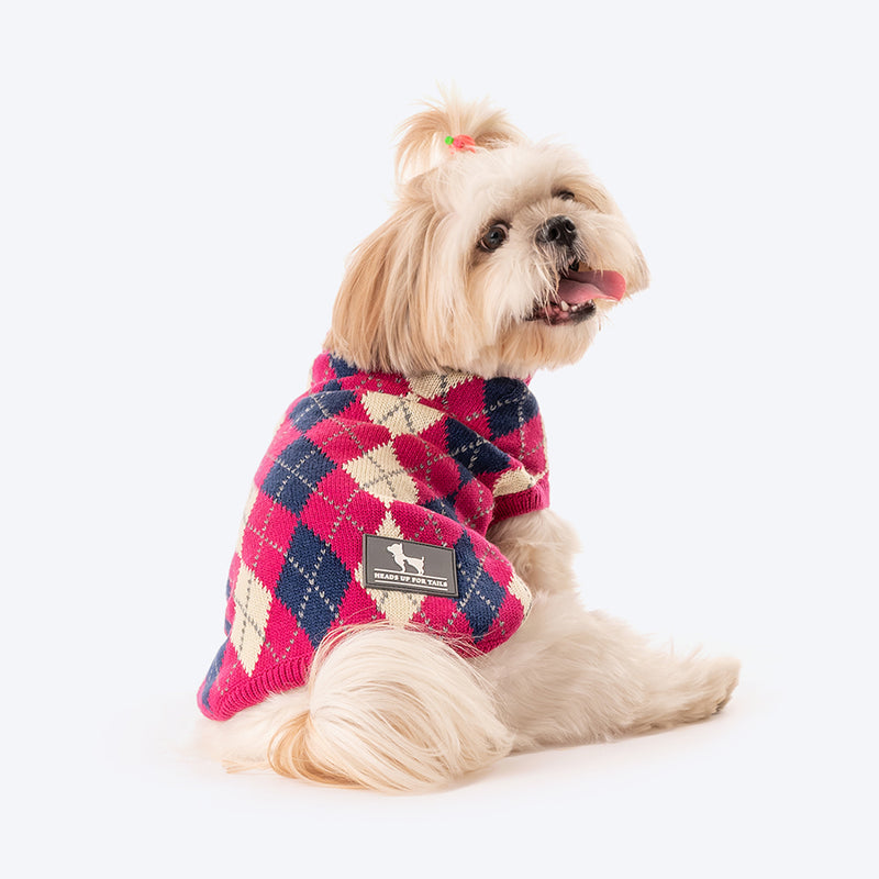 HUFT Argyle Pet Sweater - Pink/Cream - Heads Up For Tails